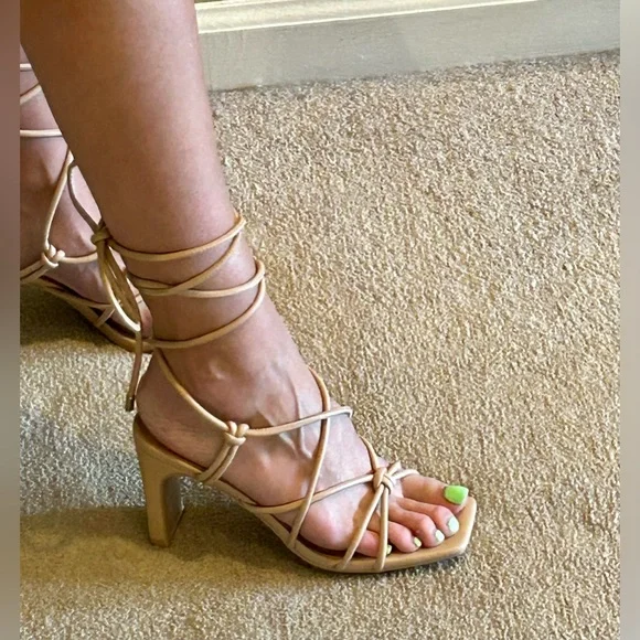 A New Day Tan Leather Tie Up Heels - Picture 2 of 9
